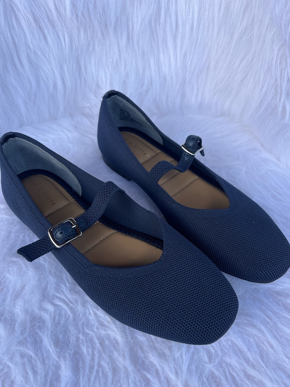 NEW Kelly & Katie Navy Mary Jane Knit Flats with Buckle Strap Square Toe Size 8 - Picture 2 of 6